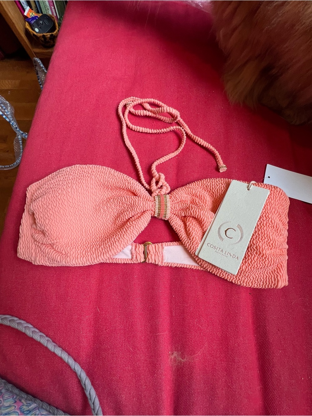 Costa Linda Coral Textured Bandeau Bikini Top